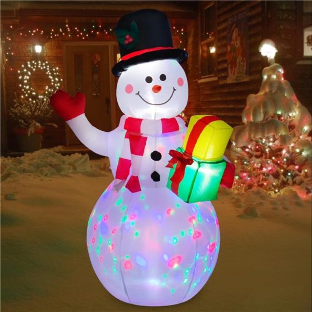 5 Foot Inflatable Snowman w/Colored LEDs, Christmas Inflatables With Lights